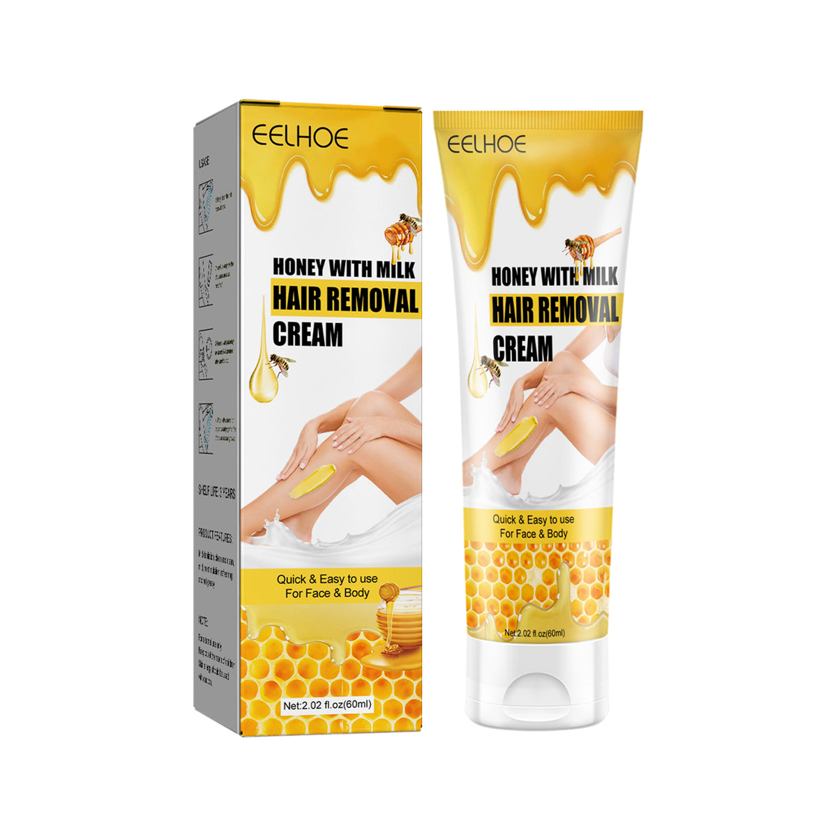 EELHOE Honey And Milk Hair Removal Cream, Quick And Gentle Hair Removal All Over The Body Smooth Skin Hair Removal Cream