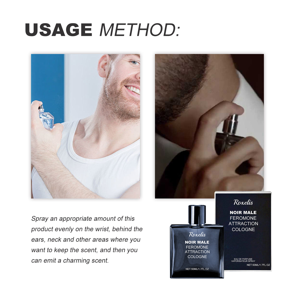Noir Male Feromone Attraction Cologne, Fragrance Refreshing Mild Not Pungent Lasting Fragrance Release Charm Date Atmosphere Perfume