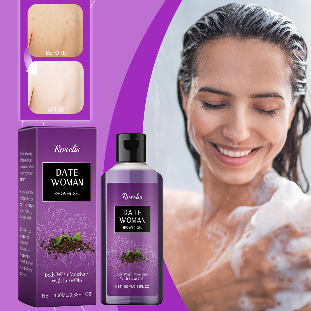 Roxelis Herbal Floral Shower Gel Gently Nourishes, Cleanses, Moisturizes And Jasminates Long-Lasting Fragrance Shower Gel For Skin Care