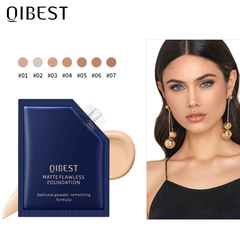 QIBEST Liquid Foundation Long Lasting Makeup Concealer Moisturizing Brightening Matte Portable Volume Repairing Liquid