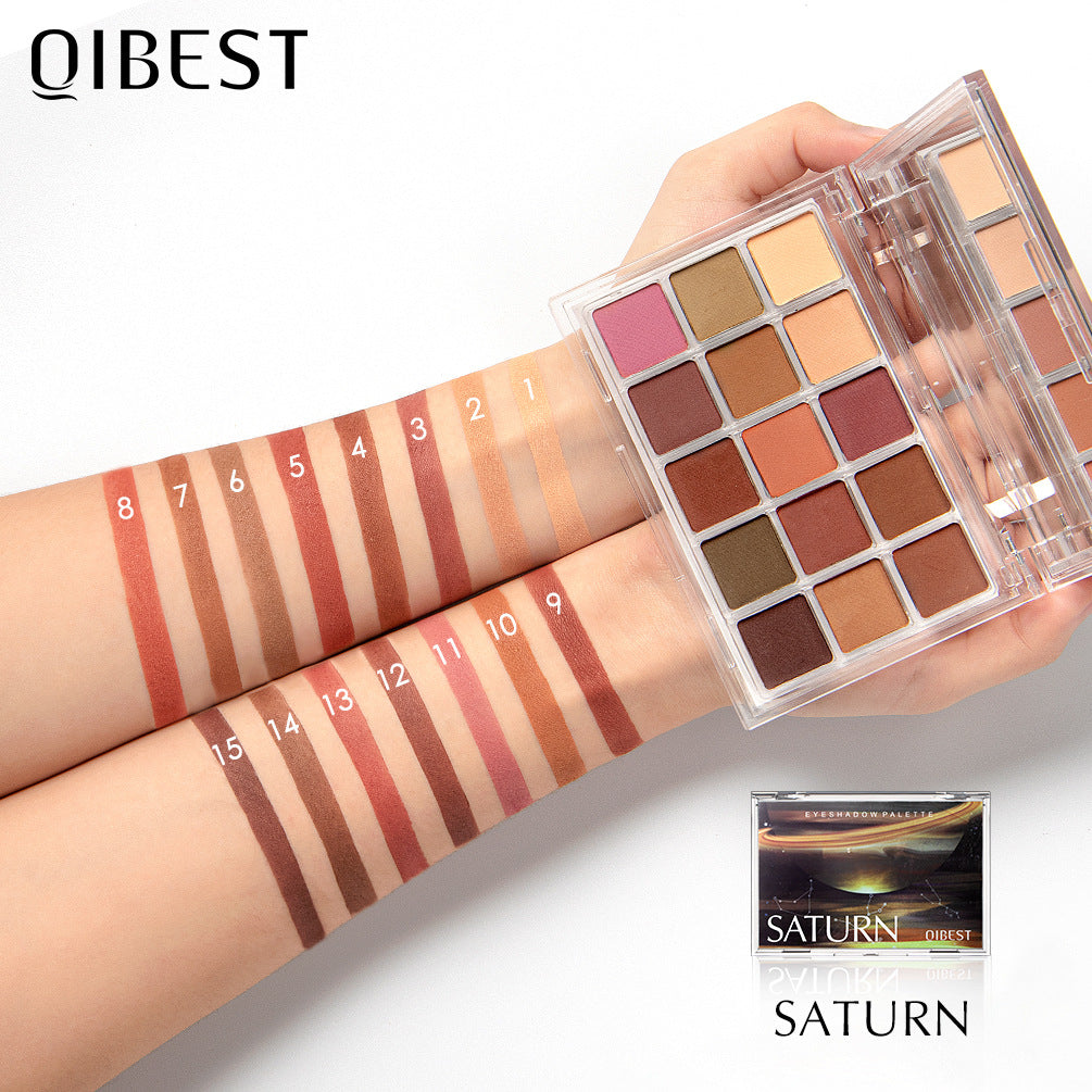 QIBEST Starry Eye Shadow Earth Color Mashed Potato Pearlescent Matte Glitter Eyeshadow Powder 15 Color Eyeshadow