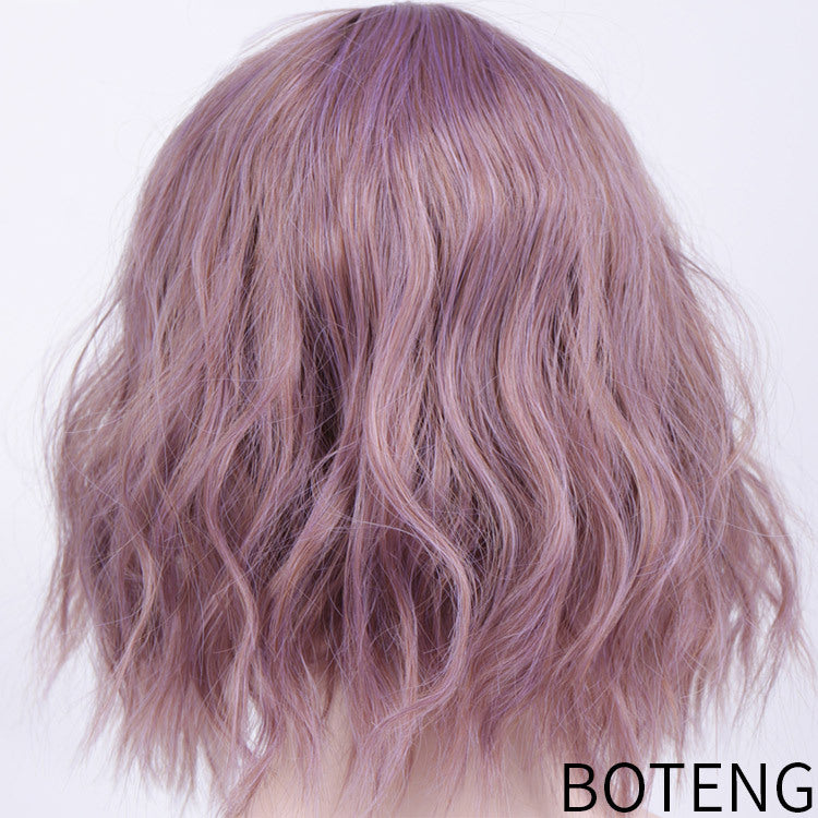 Fashion chemical fiber wig pink short curly corn perm bob hair set European and American short hair wig ladies headgear