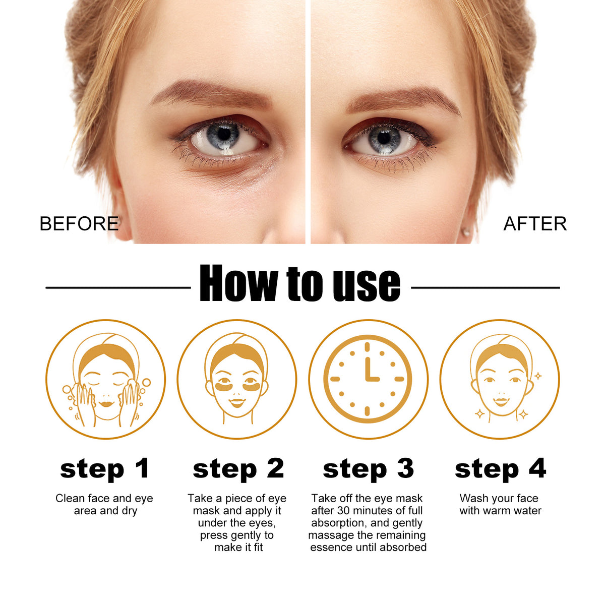 EELHOE Collagen Gold Eye Mask Firming Eye Pattern Patch Overnight Dark Circles Under Eye Elastic Repair