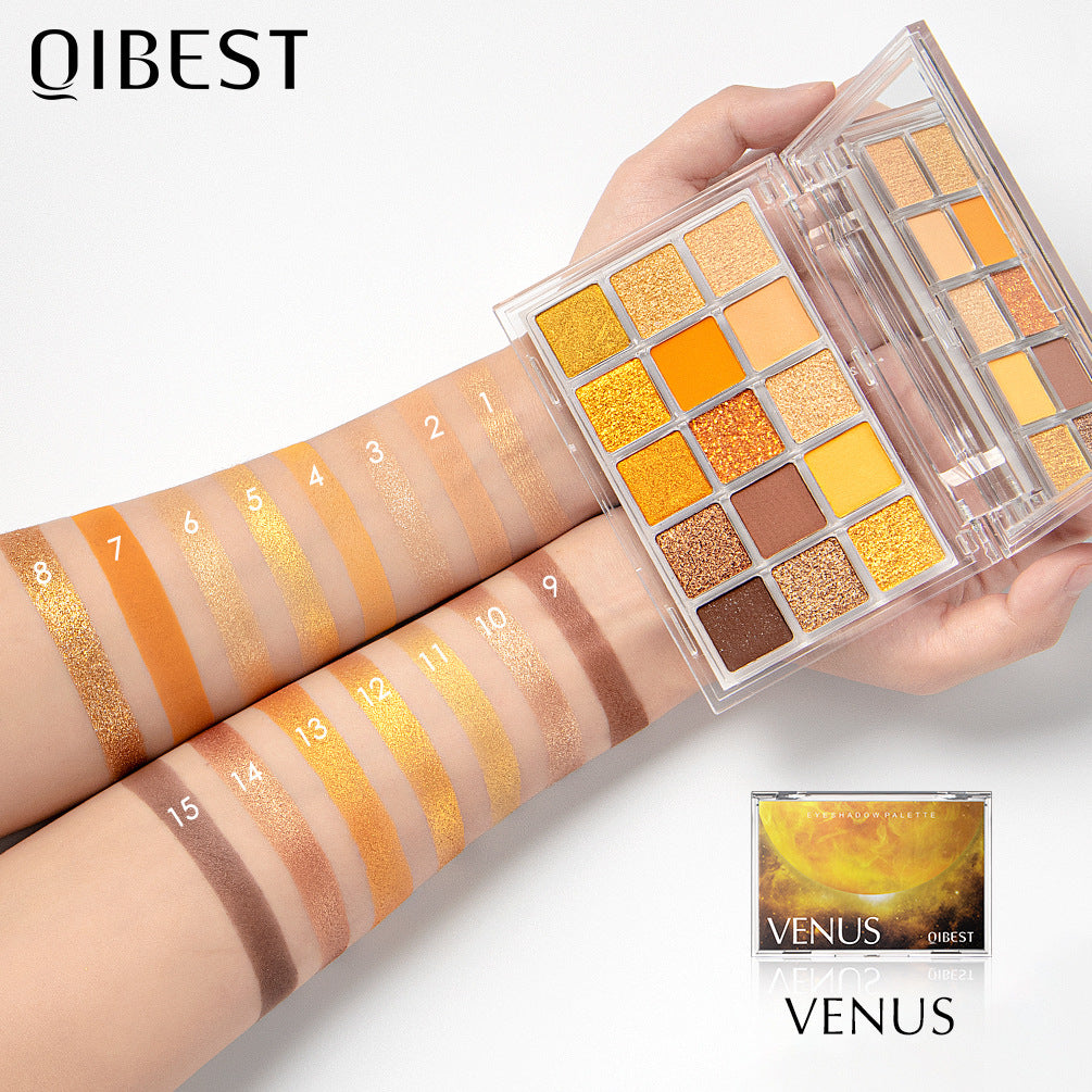 QIBEST Starry Eye Shadow Earth Color Mashed Potato Pearlescent Matte Glitter Eyeshadow Powder 15 Color Eyeshadow