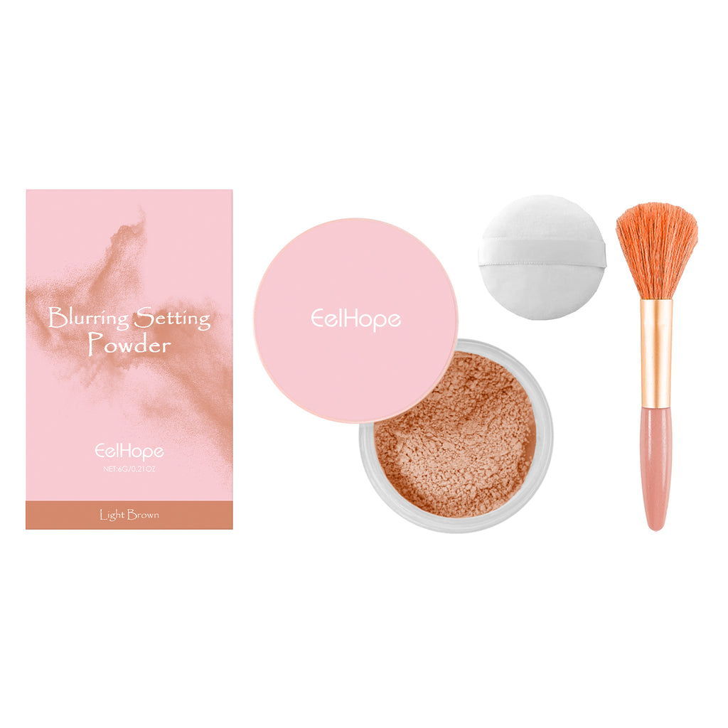 Setting powder with brush， Natural Makeup Light, Delicate Breathable Fit Dry And Wet Dual Use Powder Lasting Makeup
