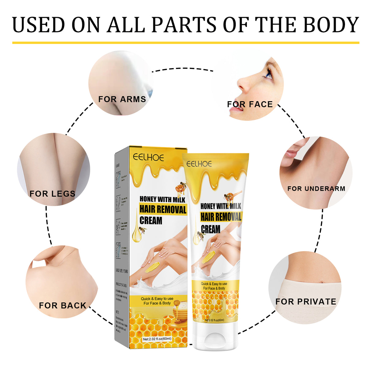 EELHOE Honey And Milk Hair Removal Cream, Quick And Gentle Hair Removal All Over The Body Smooth Skin Hair Removal Cream