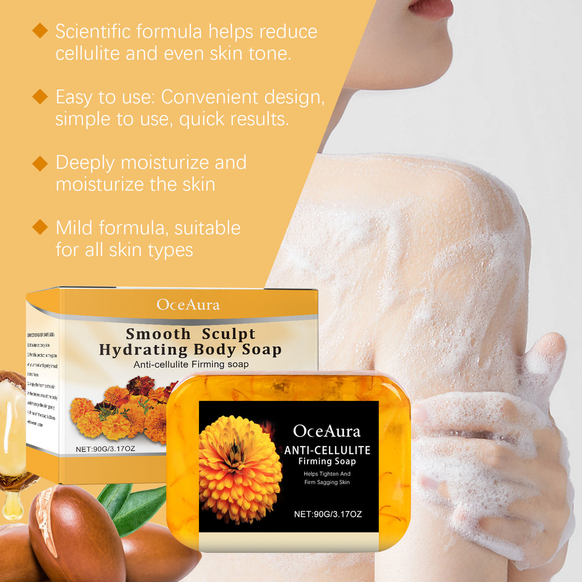 OceAura Orange Peel Moisturizing Shower Soap Gently Cleanses Body Skin And Improves Skin Hydration