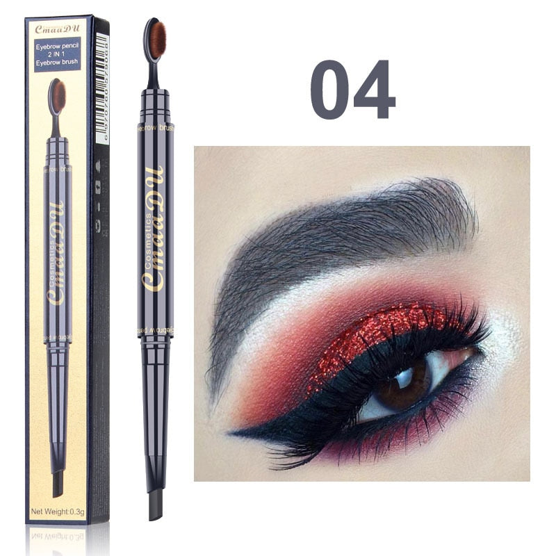 Double Eyebrow Pen with Brush Toothbrush Head Eyebrow Pencil Multifunctional Waterproof Long Lasting Makeup