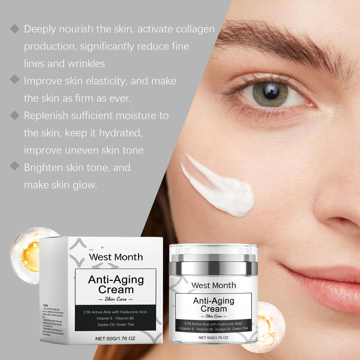 West&Month Moisturizing Face Cream Gently Moisturizes Facial Skin, Keeps Skin Elastic, Lightens Wrinkles, Moisturizes And Hydrates