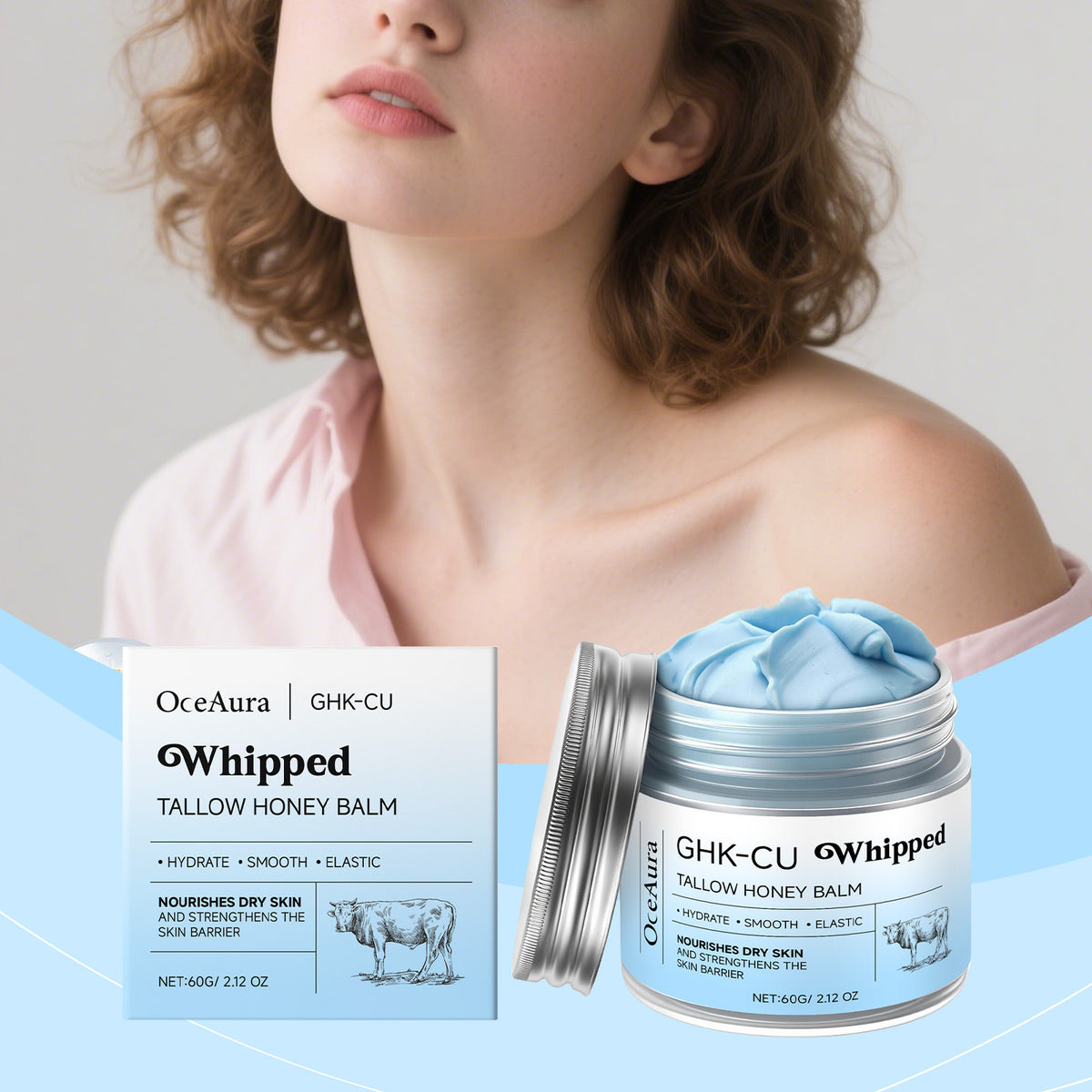 OCEAURA Beef Tallow &amp; Honey Body Balm Hydrating Silky Smooth Lightweight Non-Greasy Moisturizer