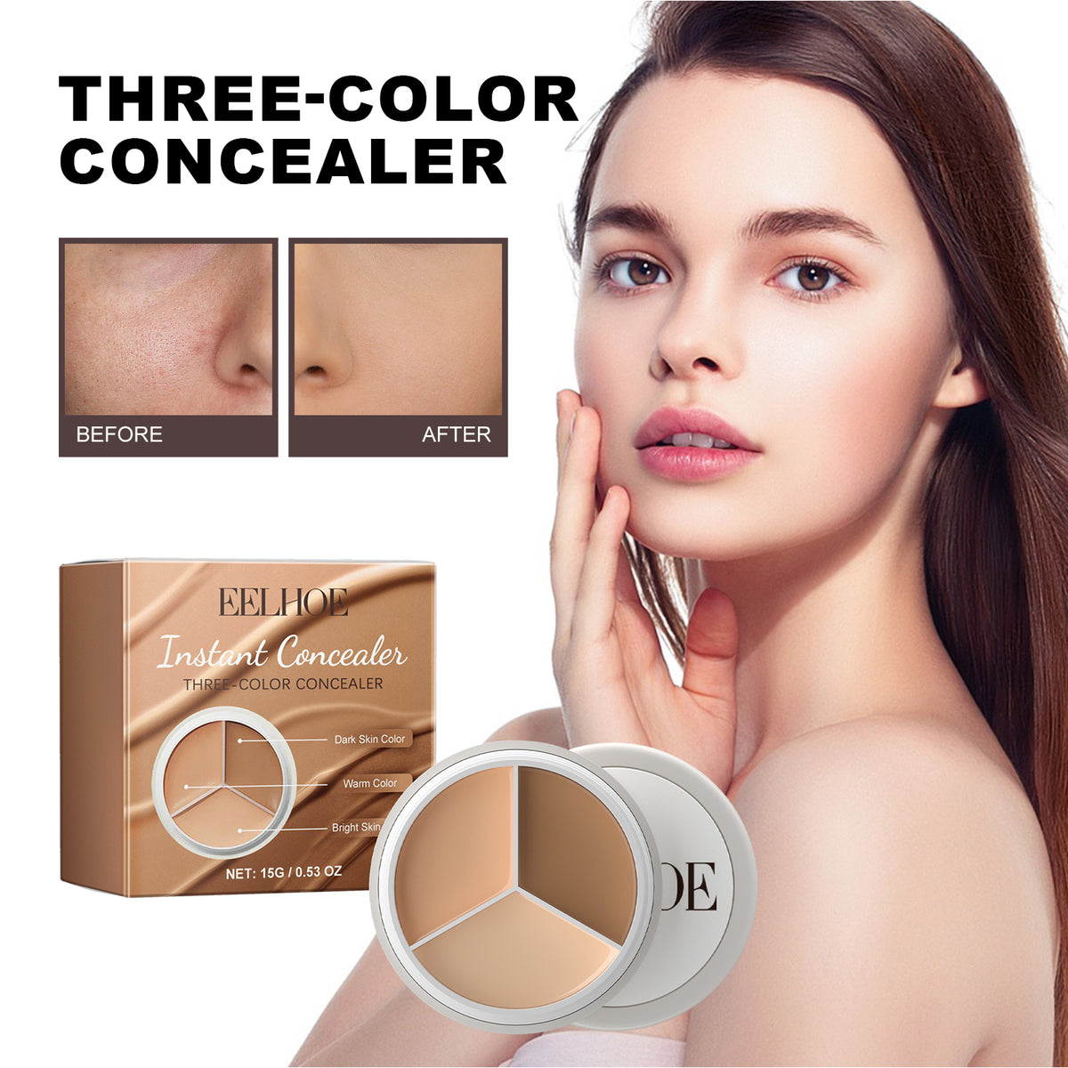Three-Color Concealer, Hide Facial Blemishes Tear Gashes Dark Circles Under Eyes Spots To Create A Clear Natural Look