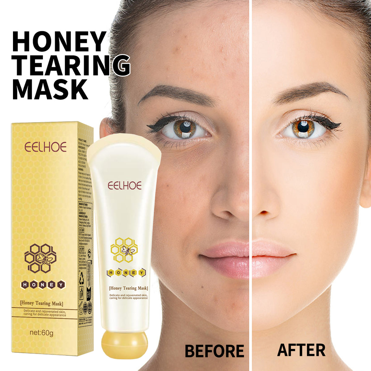 EELHOE Honey Peel Mask, Tightens Pores Brightens Darkens Skin And Gently Removes Blackheads Apply Facial Mask