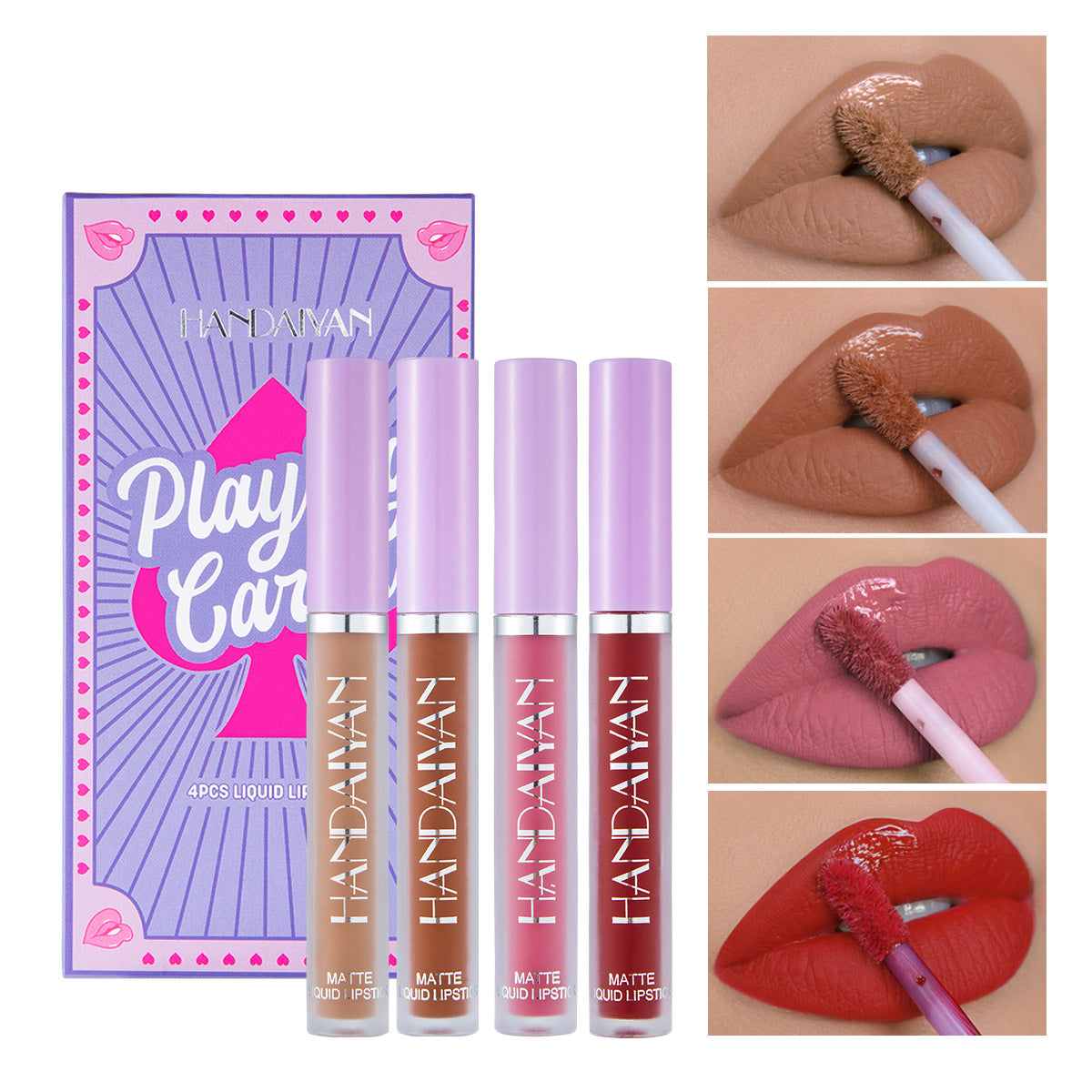 HANDAIYAN Playing Card Lipstick Set Of 4 Matte Matte Non-Stick Cup Lipstick Lipstick
