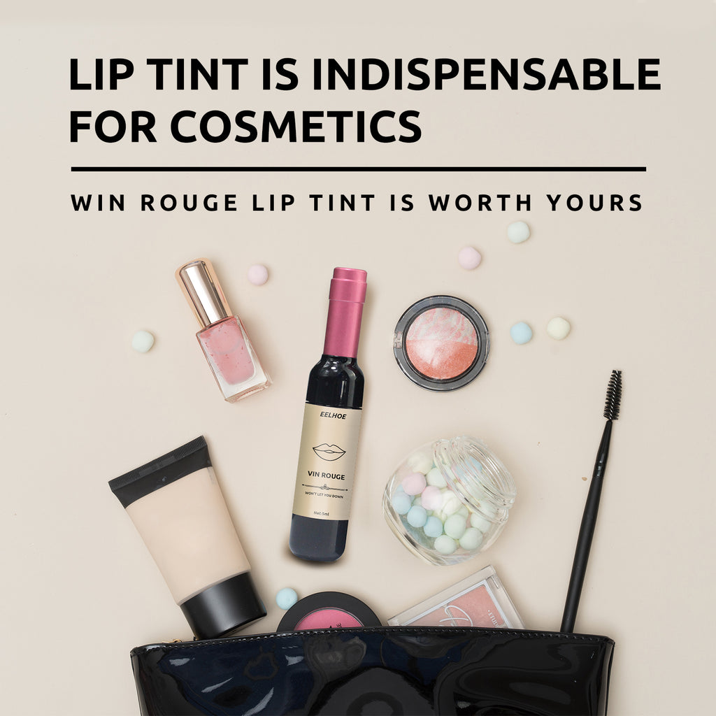 Vin Rouge Lip Tint, Non-Stick Cup Color Development Portable Waterproof Non-Fading Moisturizing Red Wine Bottle Lip Glaze