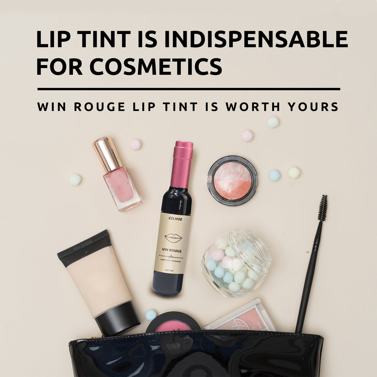 Vin Rouge Lip Tint, Non-Stick Cup Color Development Portable Waterproof Non-Fading Moisturizing Red Wine Bottle Lip Glaze
