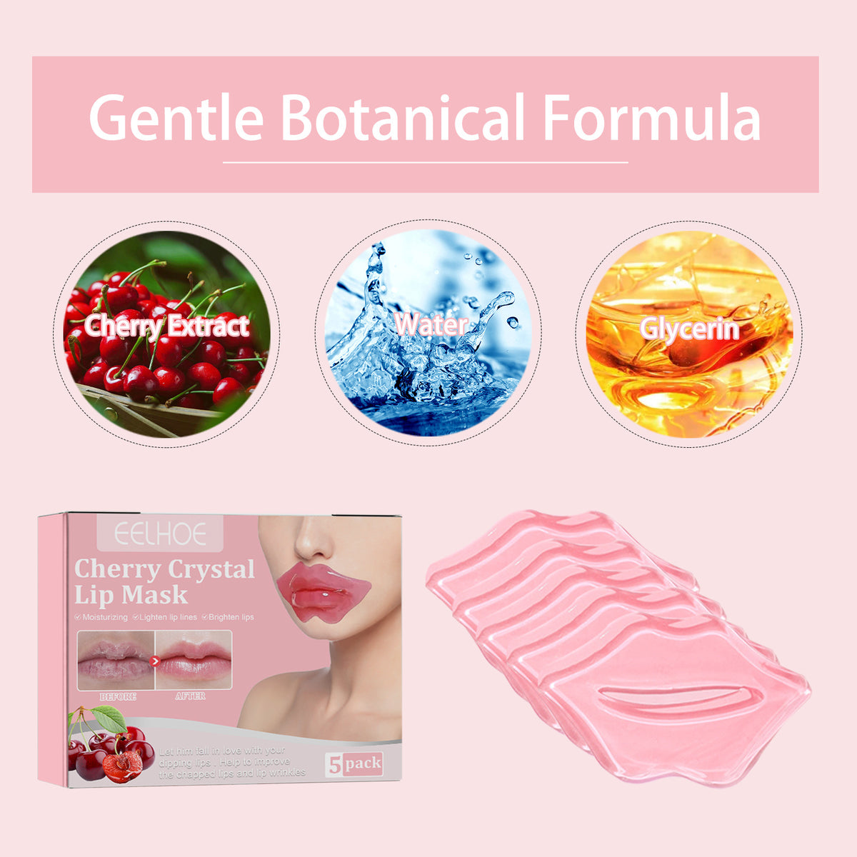 EELHOE Cherry Crystal Lip Mask Hydrates And Moisturizes Lips, Removes Dead Skin Without Greasy And Reduces Lip Lines