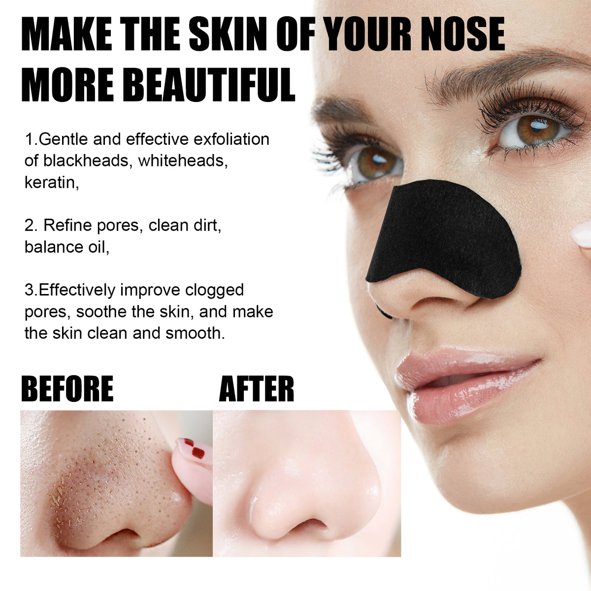 Black Pig Nose Patch, Bamboo Charcoal Remove Blackhead Acne Tear Nose Mask Patch
