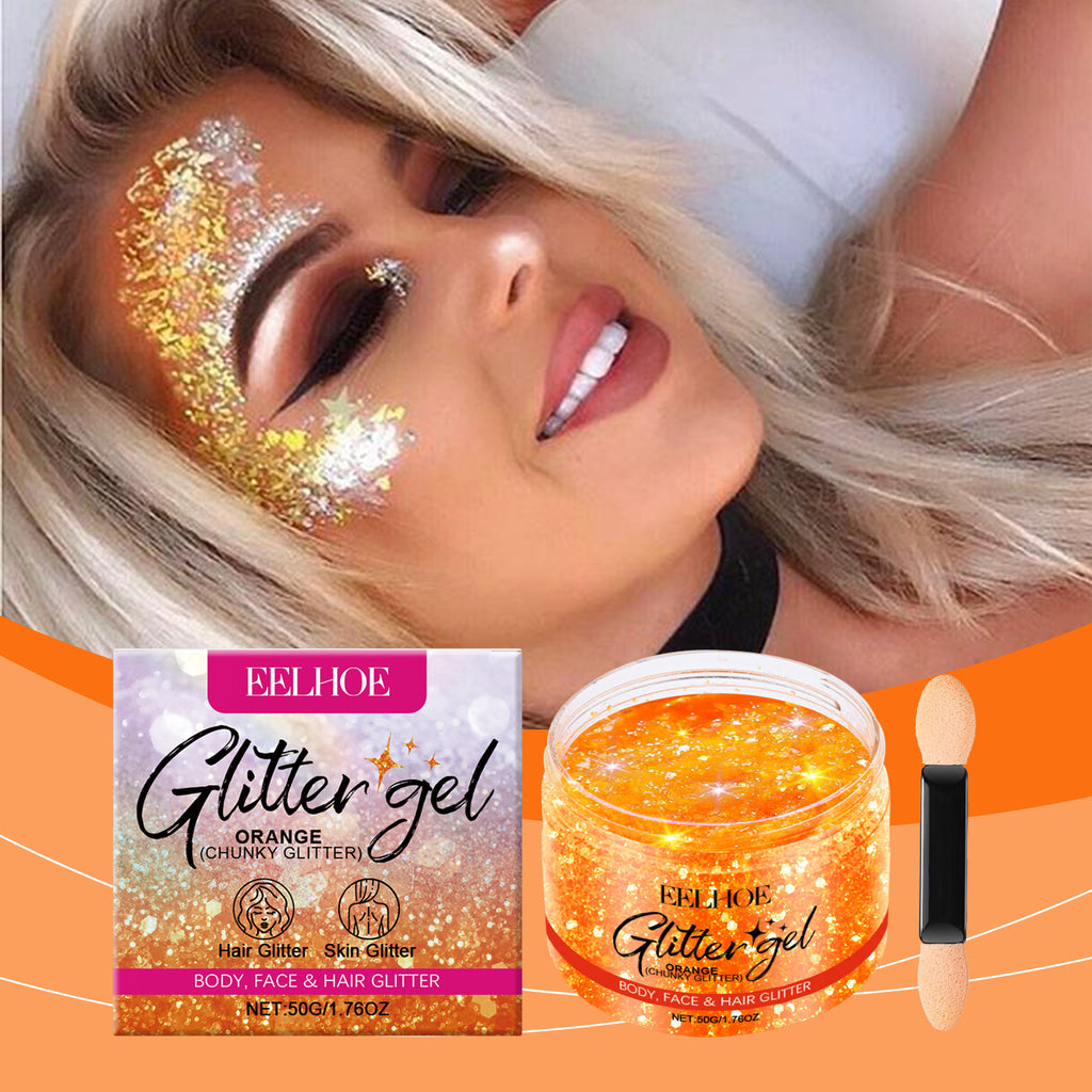 EELHOE Orange Glitter Glitter Gel Facial Body Collarbone Hair Evening Party Festive Bash Brightening Glitter