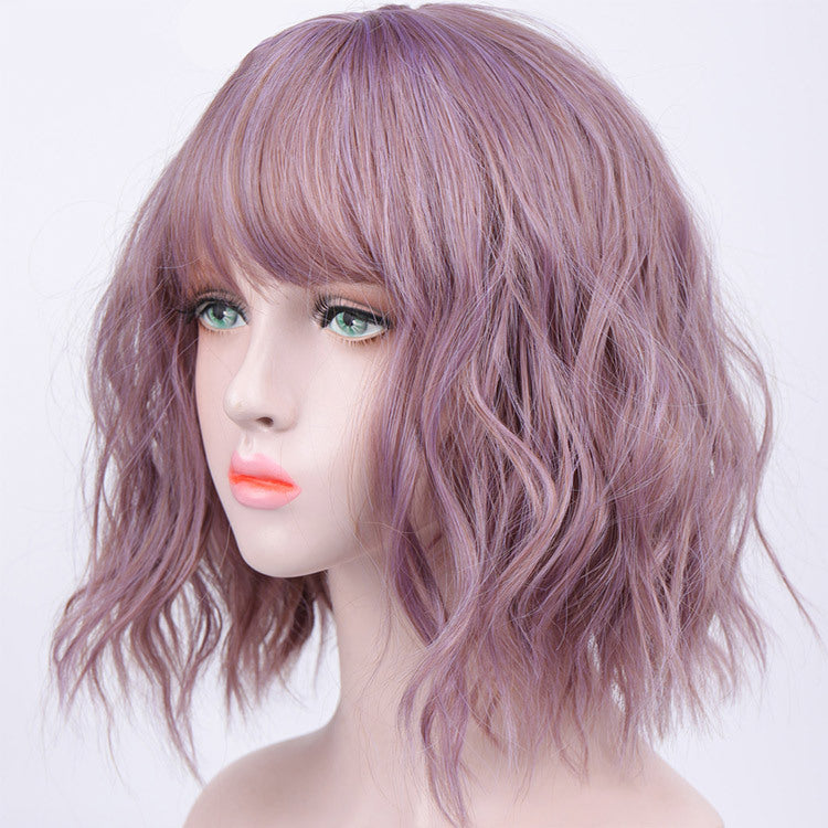 Fashion chemical fiber wig pink short curly corn perm bob hair set European and American short hair wig ladies headgear