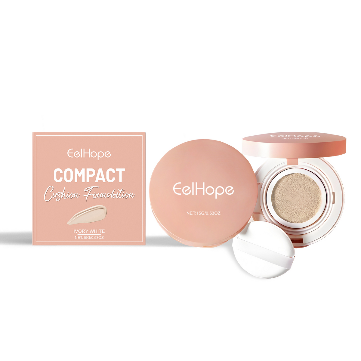 Eelhope - Compact Air Cushion Foundation (Ivory White) Natural Lightweight Concealer Long-Lasting And Easy To Remove Makeup