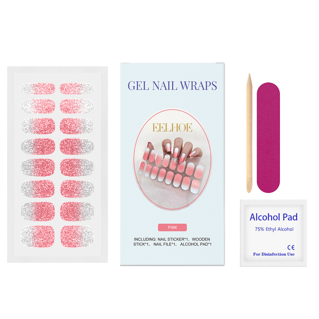 EELHOE Soft Gel Nail Sticker Set (Shiny Pink) Semi-Baked Nail Paper, Fresh And Shiny Minimalist Style Soft Nail Stickers