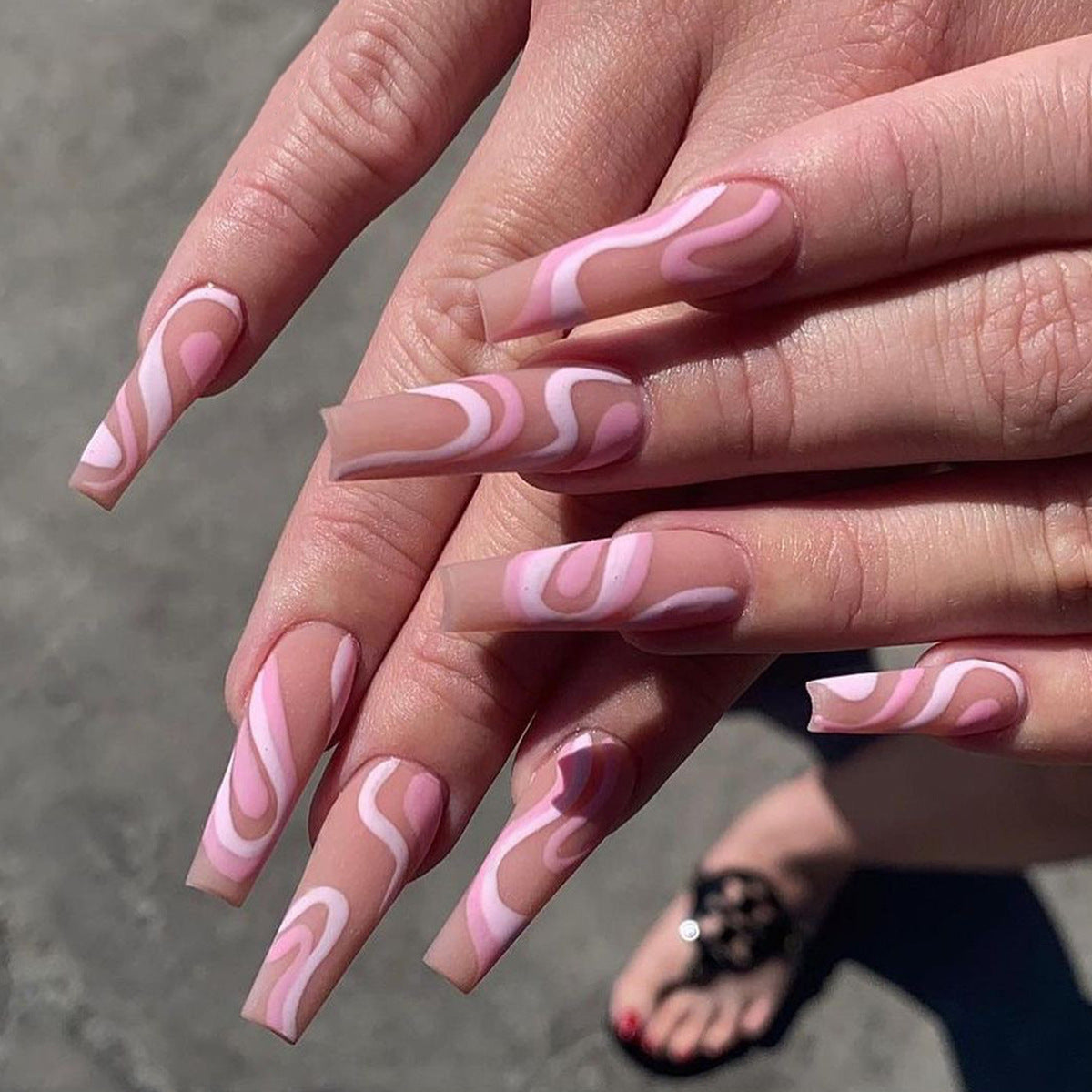 Rose Color Matching Line Press On Nail Fake Nail Patch Wearing Nail Finished Product