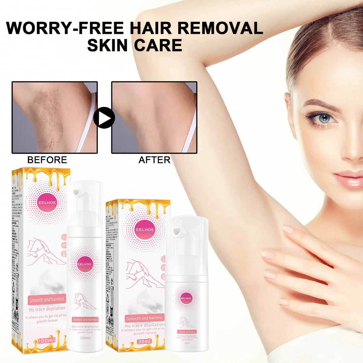 EELHOE Honey Mousse Hair Removal Spray, Full Body Hair Removal Armpit Hair Leg Hair Foam Mild Skin Friendly Does Not Stimulate