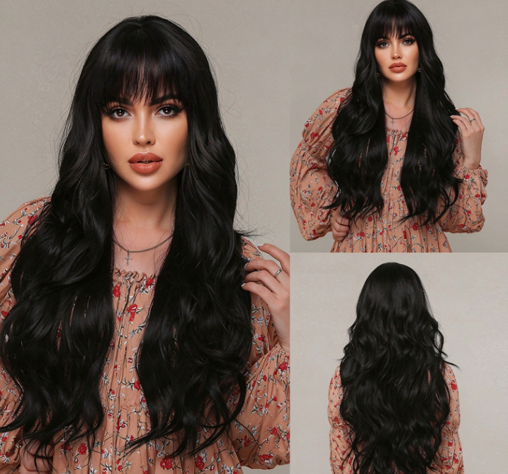 Women's long fluffy curly wig set