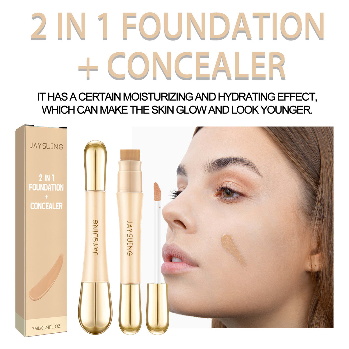 2 In 1 Foundation + Concealer, Blemish Print Natural Concealer Long-Lasting Makeup Invisible Pore Concealer
