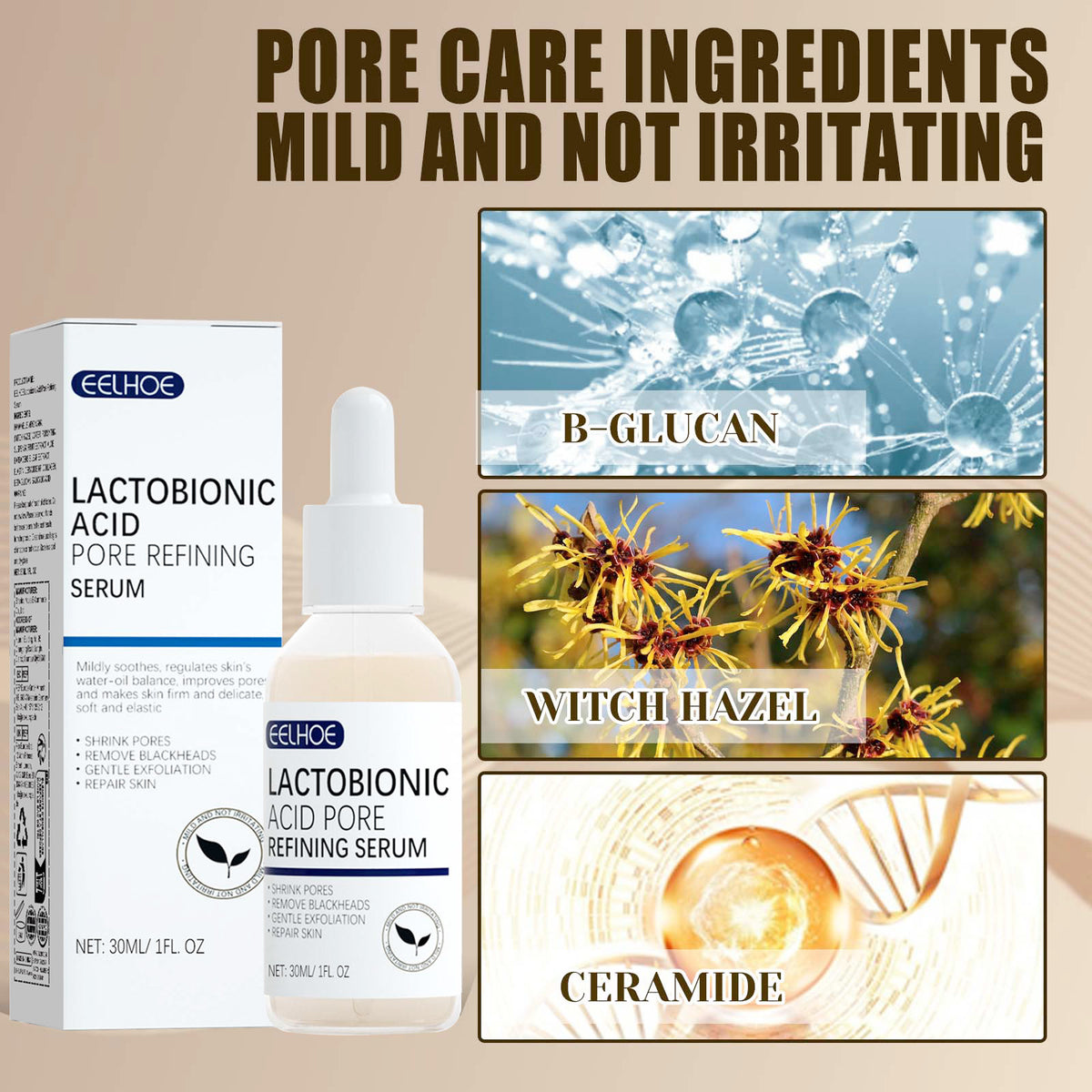 Lactosyl Acid Pore Narrowing Essence Skin Elastic Delicate Cleansing Blackhead Skin Care Essence