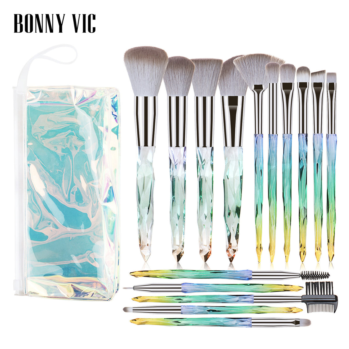 15 pcs Makeup Brushes Diamond Crystal Handle Makeup Tools Foundation Eyeshadow Brush