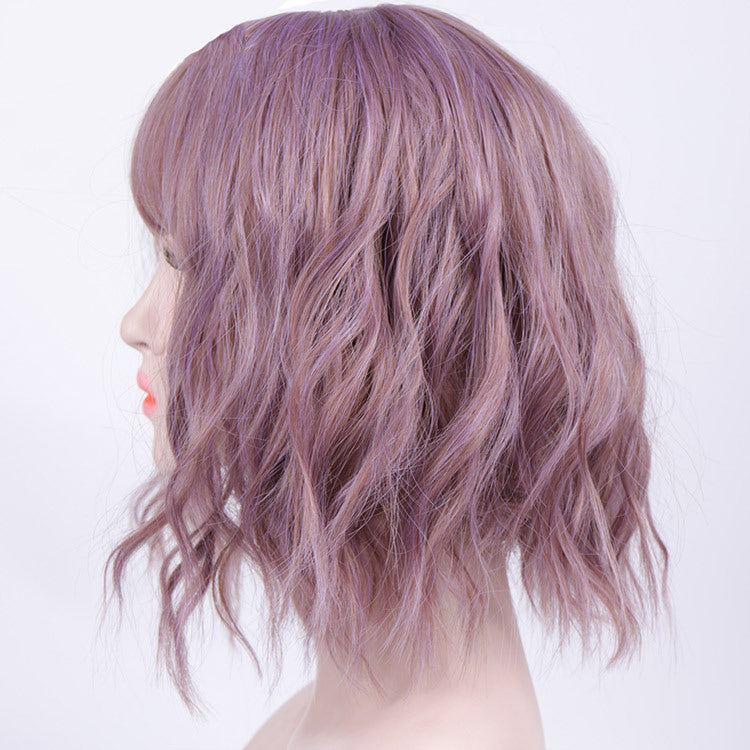 Fashion chemical fiber wig pink short curly corn perm bob hair set European and American short hair wig ladies headgear
