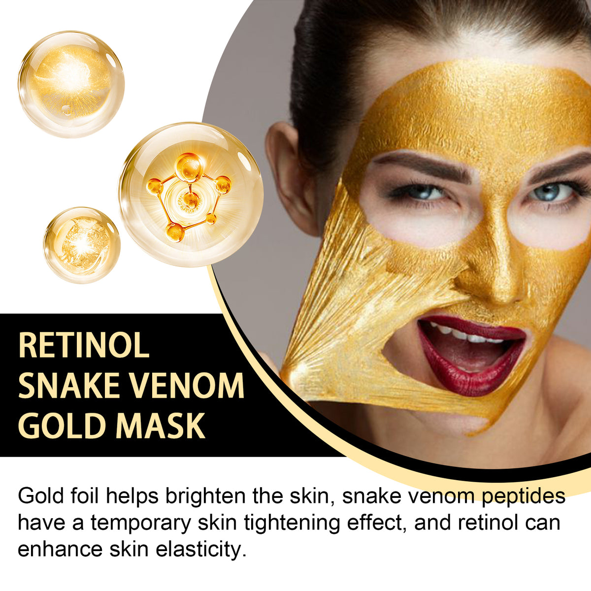Retinol Snake Venom Gold Mask, Clear Skin, Tighten Pores, Brightening, Rejuvenating And Hydrating Mask