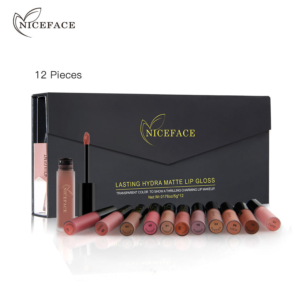 Gift Box Niceface 12 Color Lip Gloss Combination Set Non-Stick Cup Does Not Fade Matte Matte Lipstick