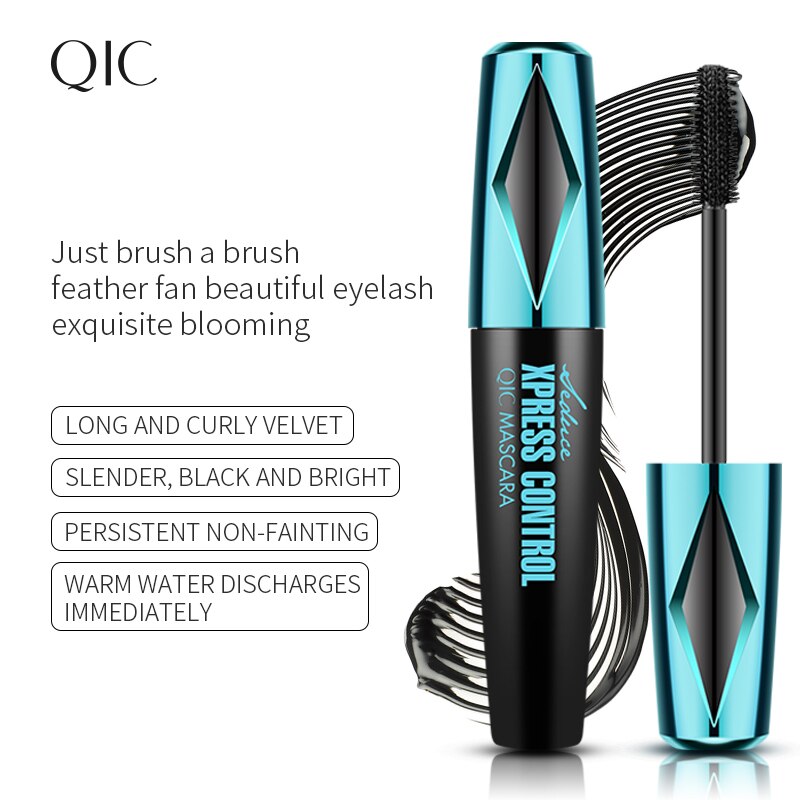 QIC 4D Silk Fiber Eyelash Mascara Waterproof Curling Thick Lengthening Extension Mascara Extension Makeup Black Waterproof