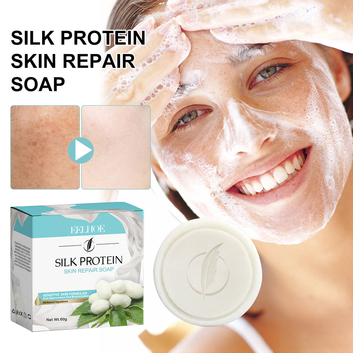 EELHOE Protein Repair Cleansing Soap Cleans Pores, Lighens Acne Dark Spots, Moisturizes Brightening Face Wash Soap