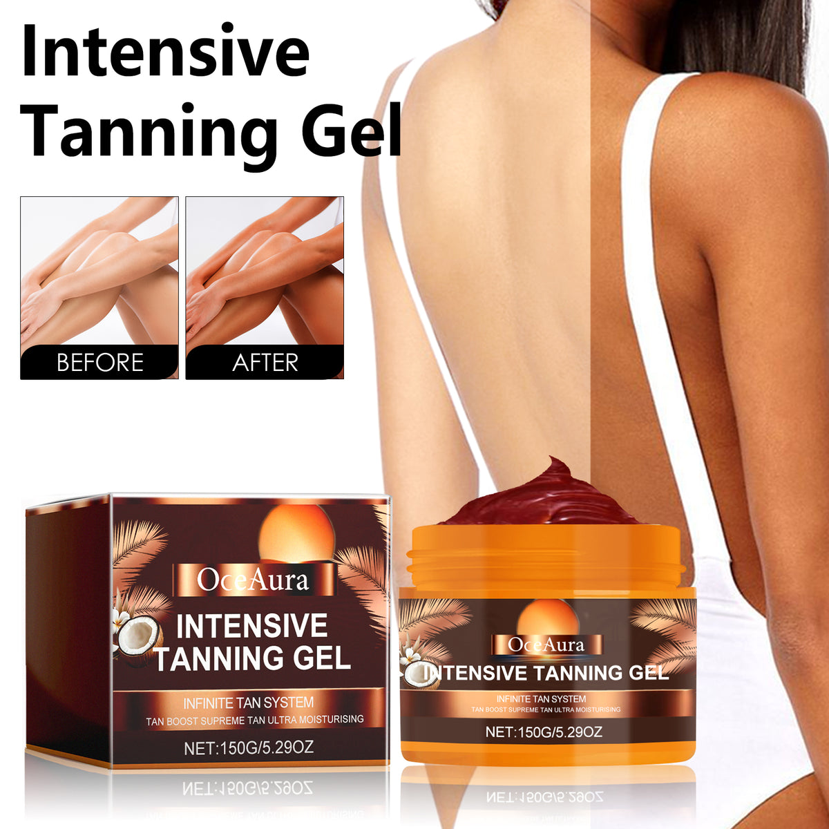 Intensive Tanning Gel, Sun Free Black Summer Beach Natural Wheat-Colored Moisturizing Body Care