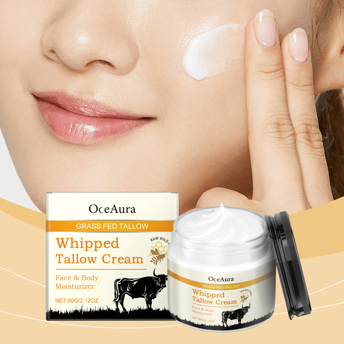 OceAura Tallow Honey Moisturizer, Hydrates And Moisturizes Smooth Skin And Facial Dry Care Nourishing Cream