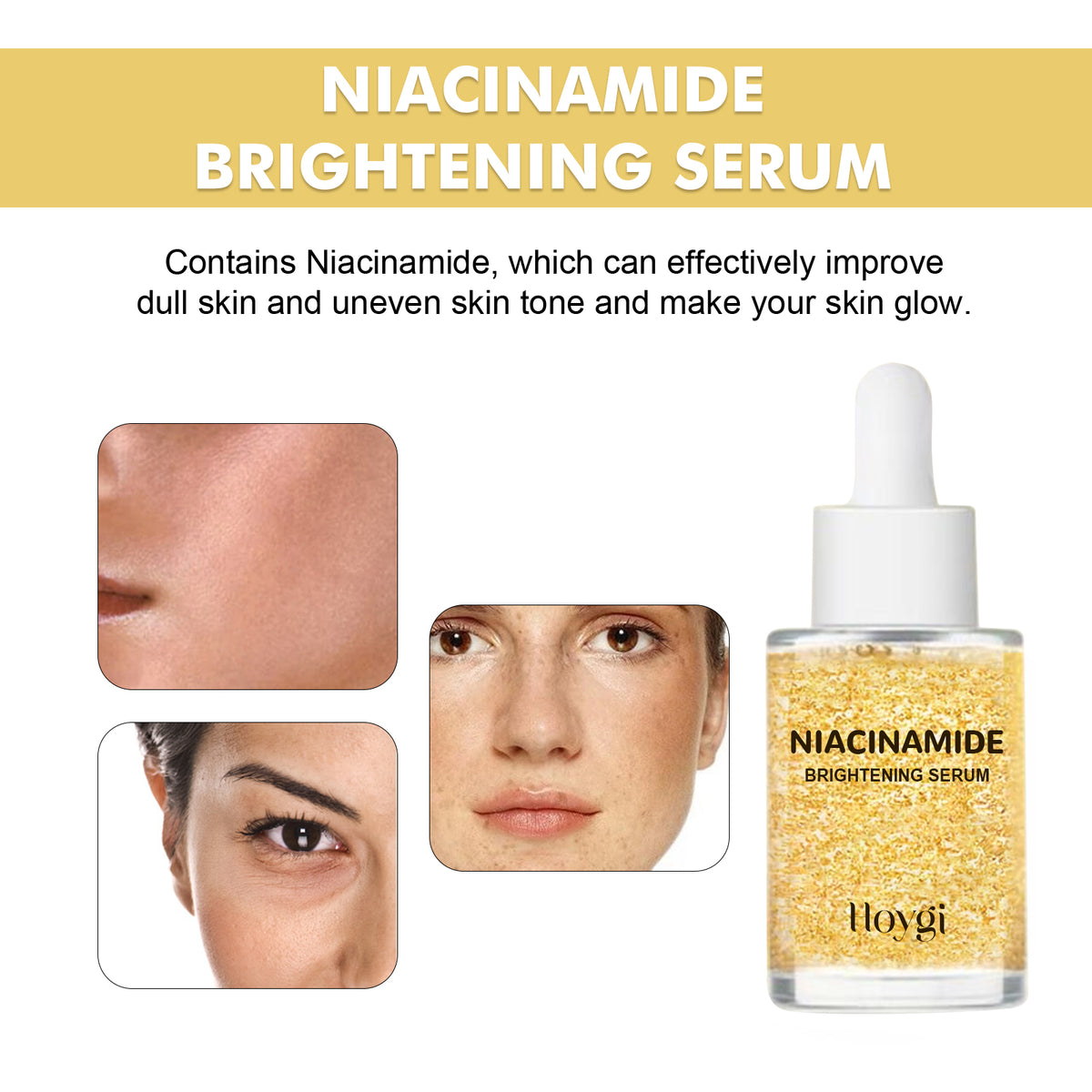 HOYGI Niacinamide Brightening Serum, Lightening Spots And Fine Lines Brightening Skin Hydrating Moisturizing Facial Treatment