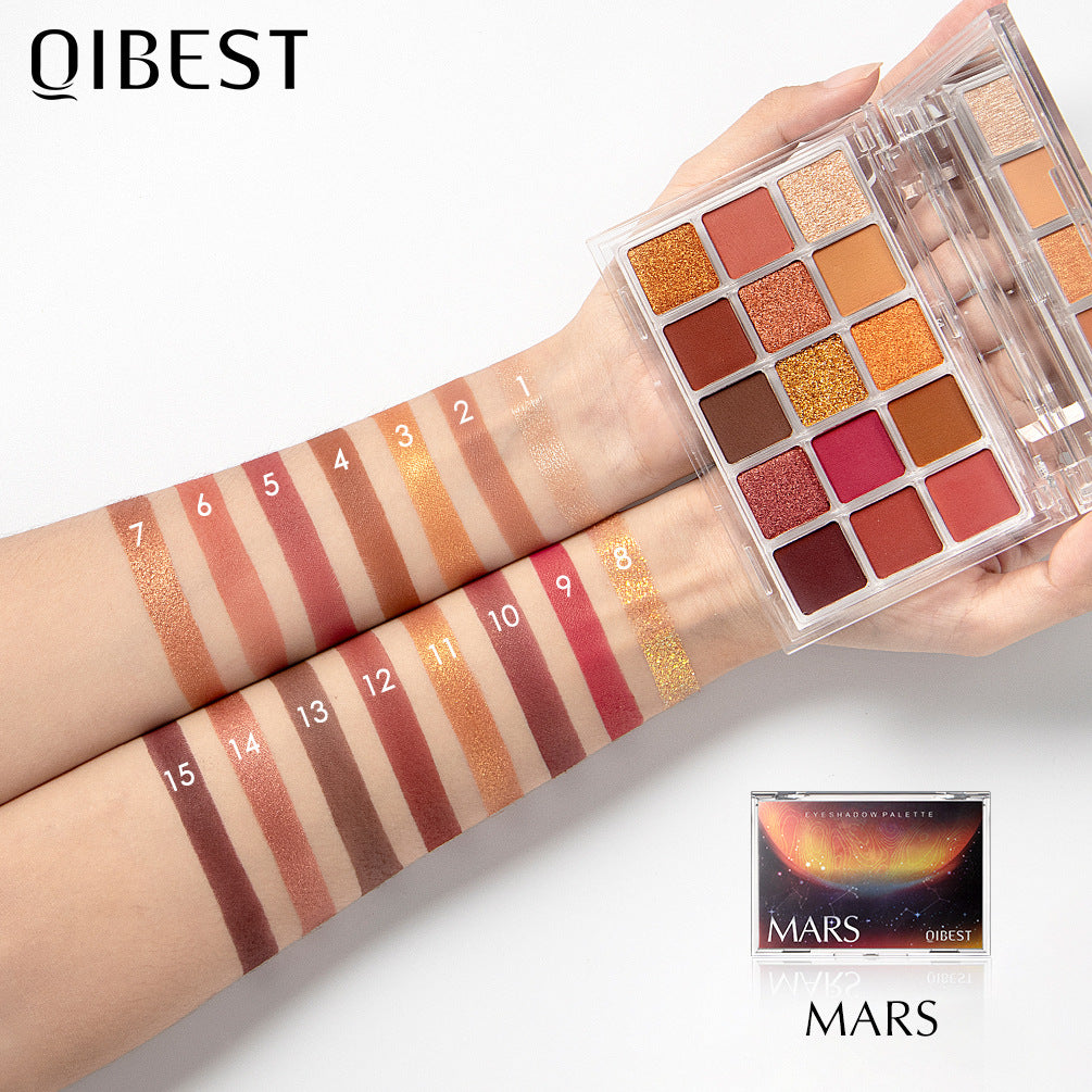 QIBEST Starry Eye Shadow Earth Color Mashed Potato Pearlescent Matte Glitter Eyeshadow Powder 15 Color Eyeshadow