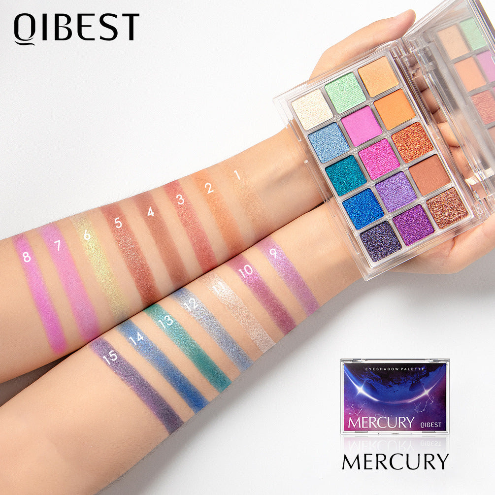 QIBEST Starry Eye Shadow Earth Color Mashed Potato Pearlescent Matte Glitter Eyeshadow Powder 15 Color Eyeshadow