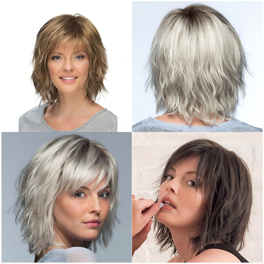 Cross-border European and American Women's Short Gradient Color Fashion White Wig, Synthetic Hair Cap, Fluffy Curly Wigs