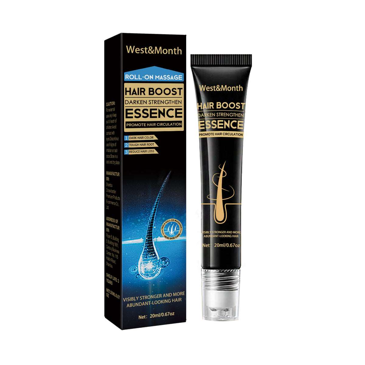 West&Month Hair Boost Darken Strengthen Essence, Scalp Massage Moisturizing Hair Roots Thick Smooth Hair Care Ball