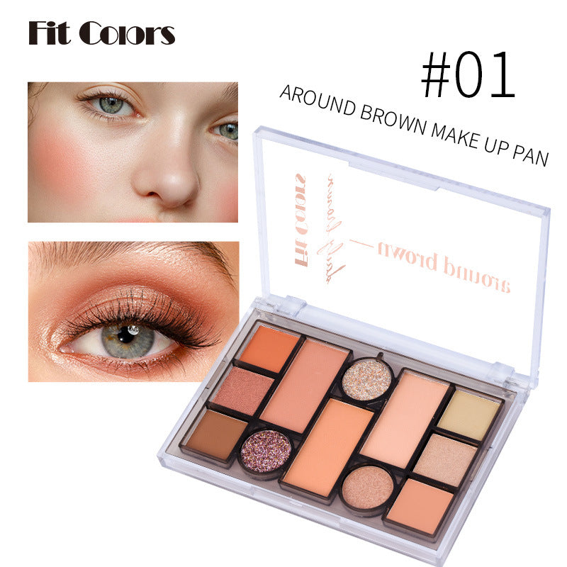 Fit Colors 12-Color Face Comprehensive Makeup Powder Palette Matte Pearlescent Earth Color Blush Eyebrow Powder Eye Shadow