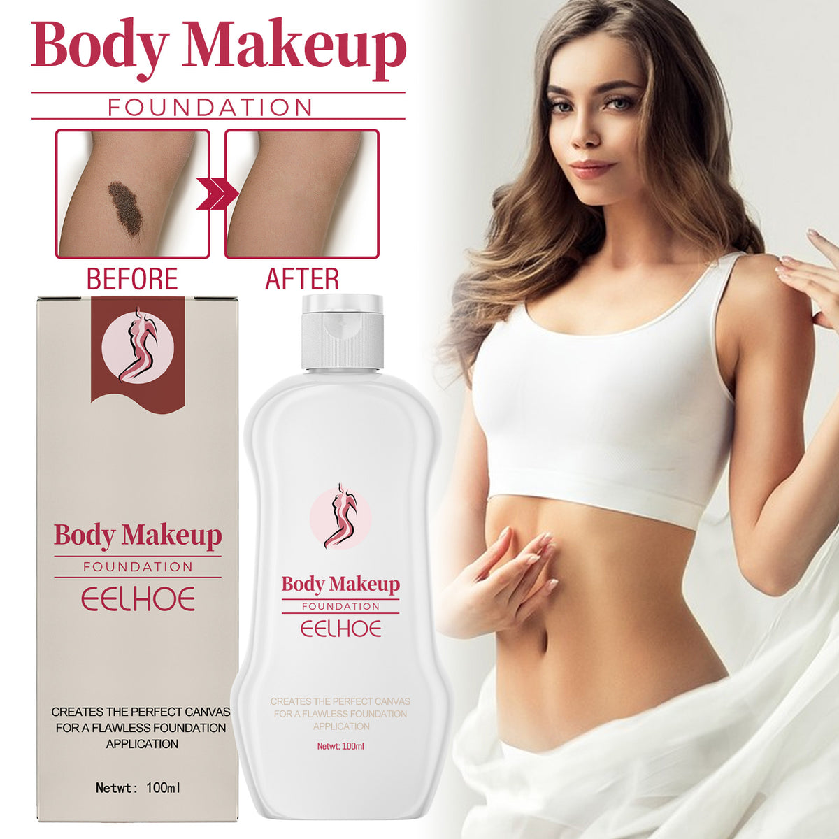 Body Makeup Liquid Foundation, Hide Skin Spots Tattoo Blemishes Natural Set Moisturizing Long-Lasting Foundation
