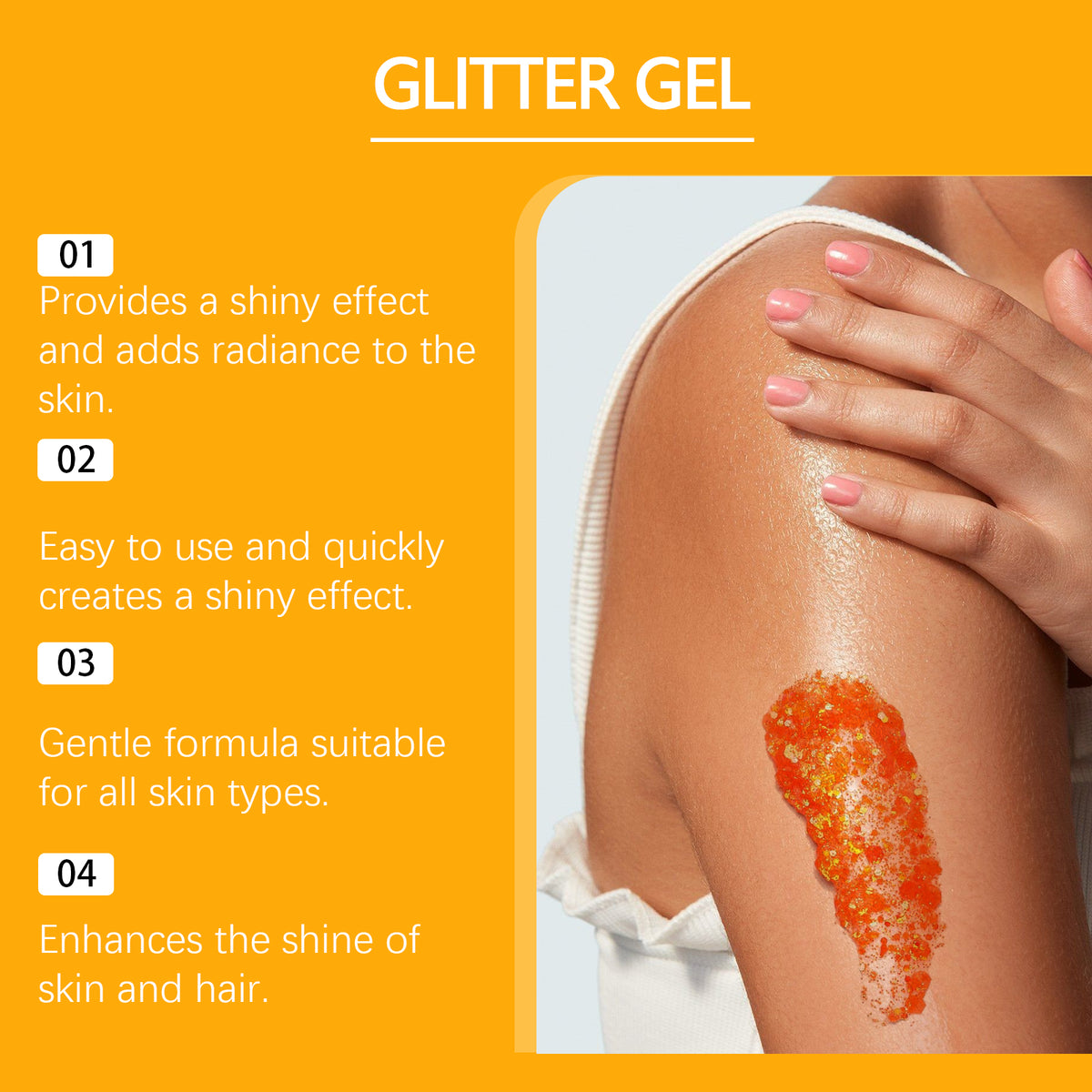 EELHOE Orange Glitter Glitter Gel Facial Body Collarbone Hair Evening Party Festive Bash Brightening Glitter