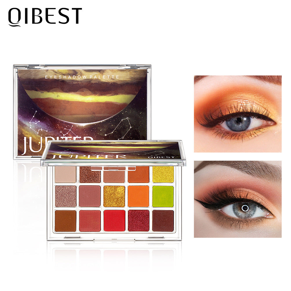 QIBEST Starry Eye Shadow Earth Color Mashed Potato Pearlescent Matte Glitter Eyeshadow Powder 15 Color Eyeshadow