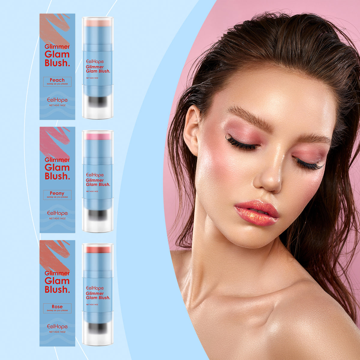 Eelhope Double Head Blush Stick Blush Stick Color Multicolor, Non-Fading Moisturizing And Moisturizing Multi-Purpose Blush Stick