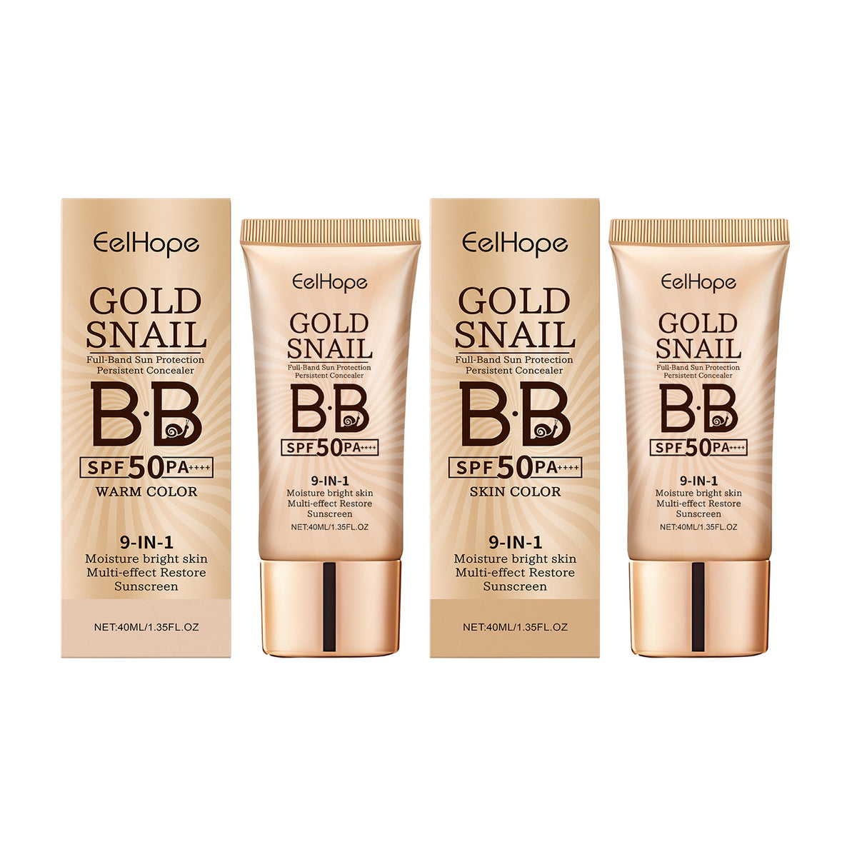 Eelhope Gold Snail Protective Bb Cream, Moisturizing Concealer Skin Tone Natural Color Waterproof, Sweat Resistant And Makeup Free