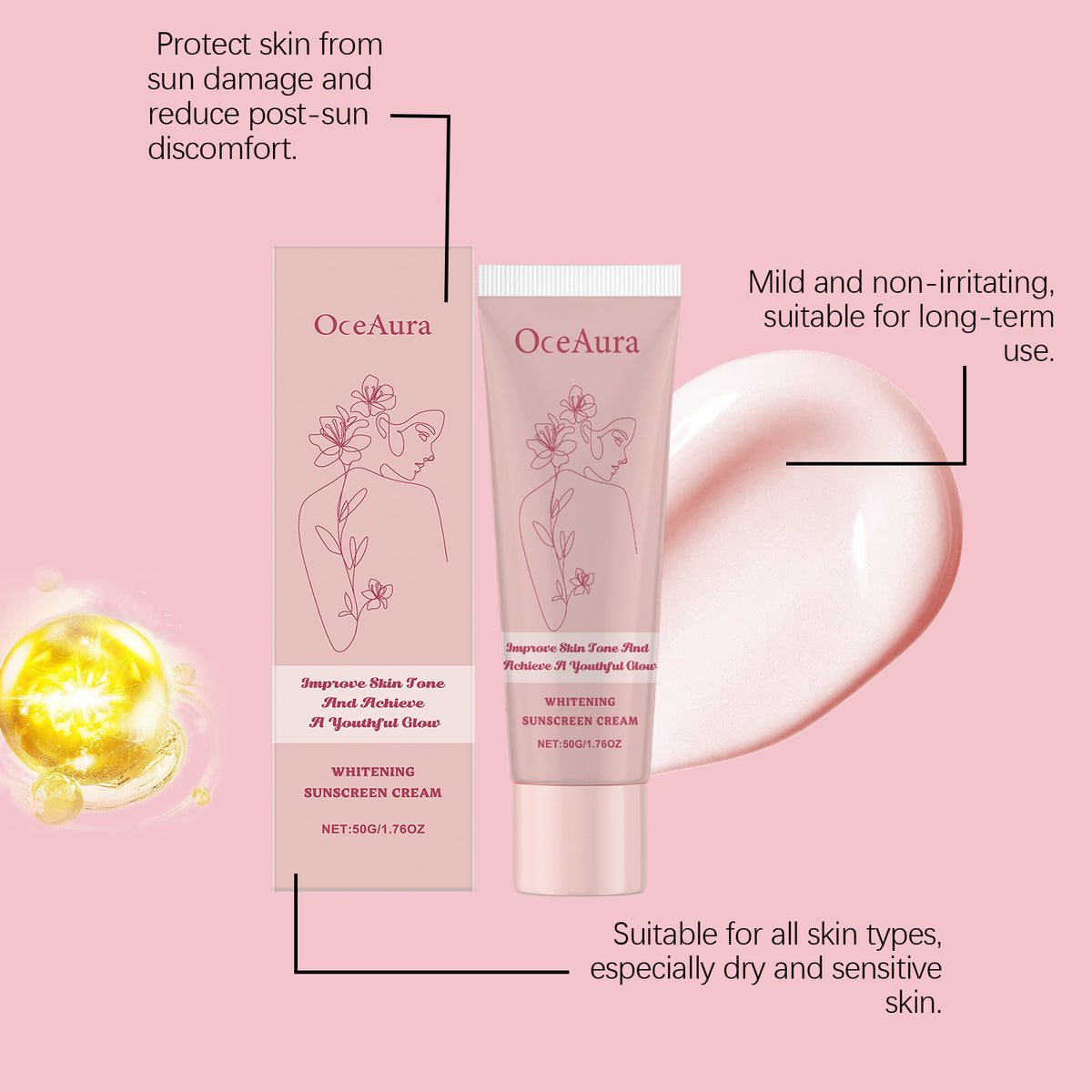 OceAura Face Protection Cream Face Body Moisturizing Radiance Uv Isolation Treatment Cream